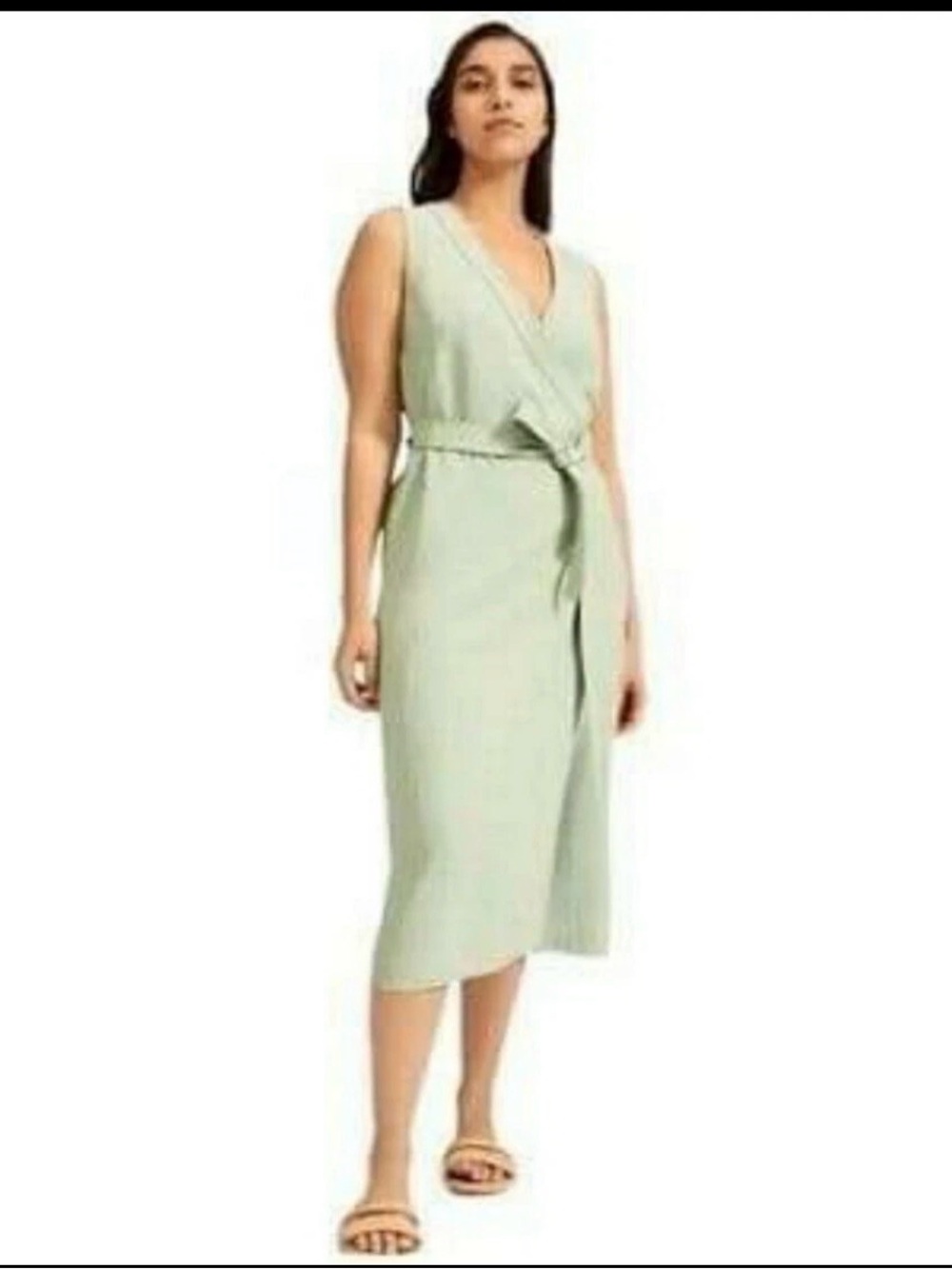 Everlane Japanese GoWeave Sleeveless Wrap Midi Dress Sage Green Size 8